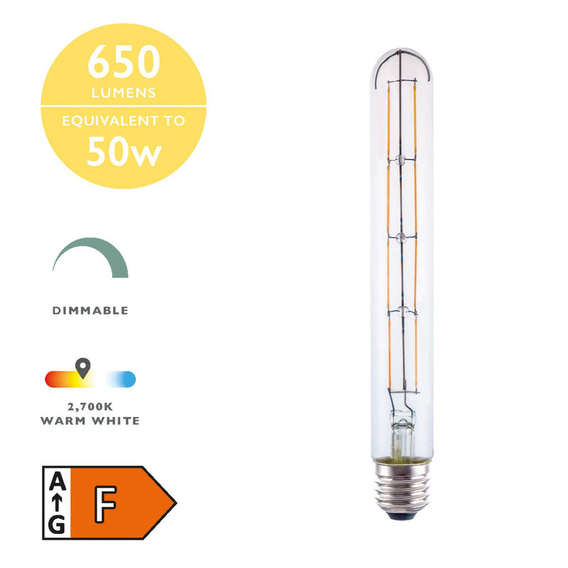 Dar Lighting BUL-E27-LED-21 Large Tube LED 6w 650 Lumens Dimmable Clear (Pack Of 5)