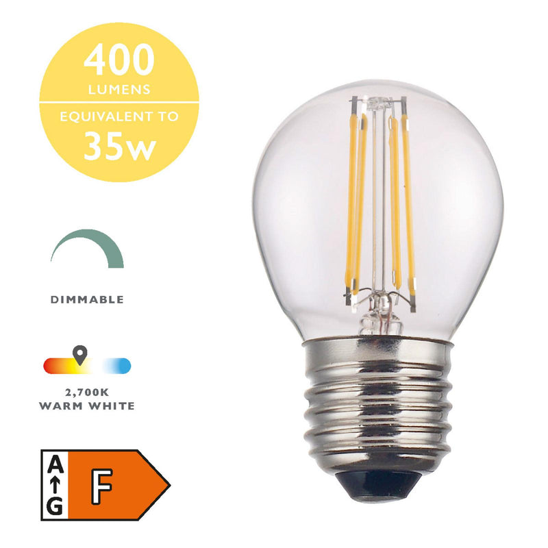 Dar Lighting BUL-E27-LED-22 Golf Ball LED 4w 400 Lumens Dimmable Clear (Pack Of 5)