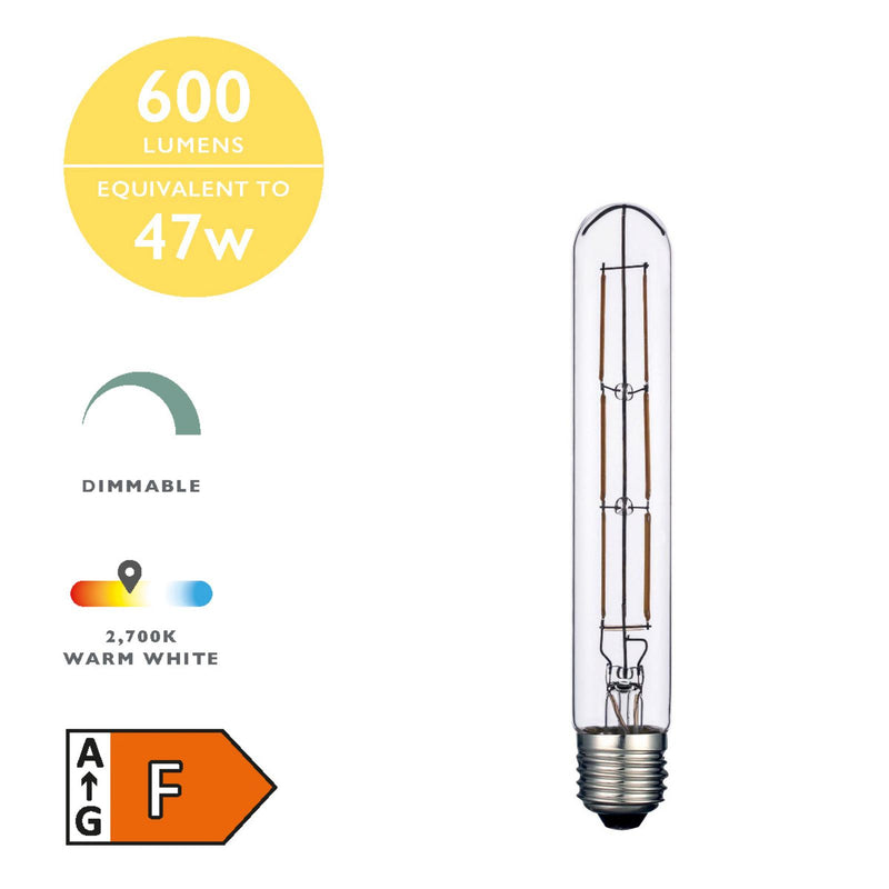 Dar Lighting BUL-E27-LED-25 Medium Tube LED 6w 600 Lumens Dimmable Clear (Pack Of 5)