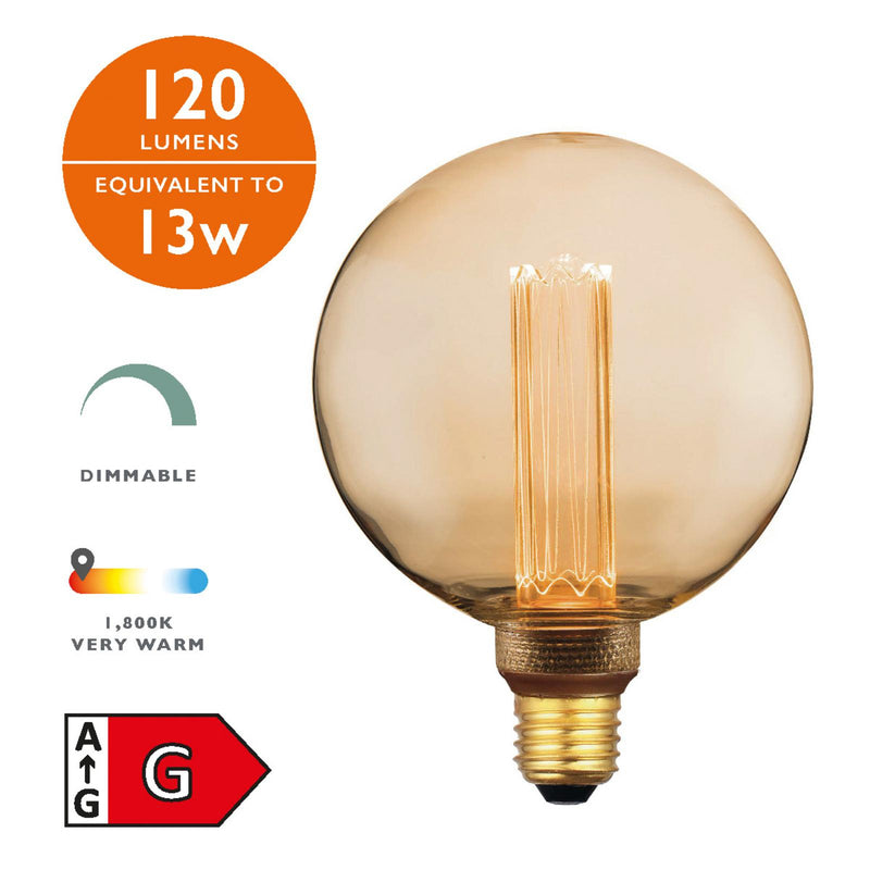 Dar Lighting BUL-E27-LEDV-11 Large Vintage Micro Filament LED 3.5w 120 Lumens Dimmable Gold (Pack Of 5)