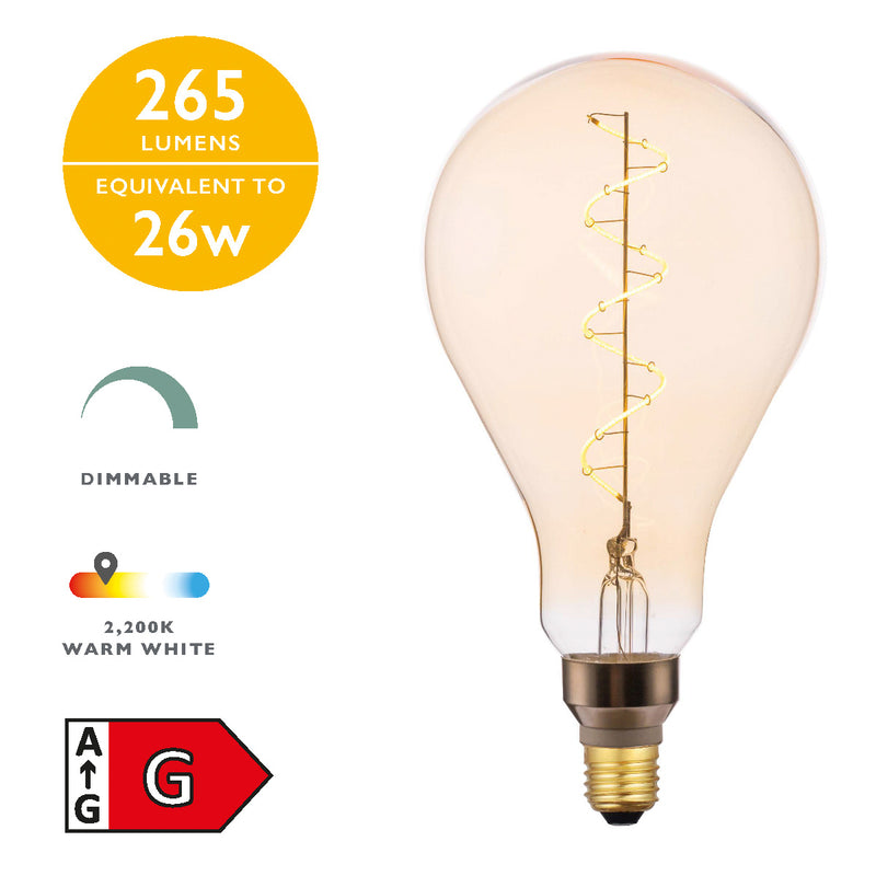 Dar Lighting BUL-E27-LEDV-12 Extra Large Vintage GLS LED 4w 300 Lumens Dimmable Gold