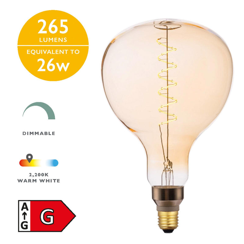 Dar Lighting BUL-E27-LEDV-13 Extra Large Vintage Pear LED 5w 380 Lumens Dimmable Gold