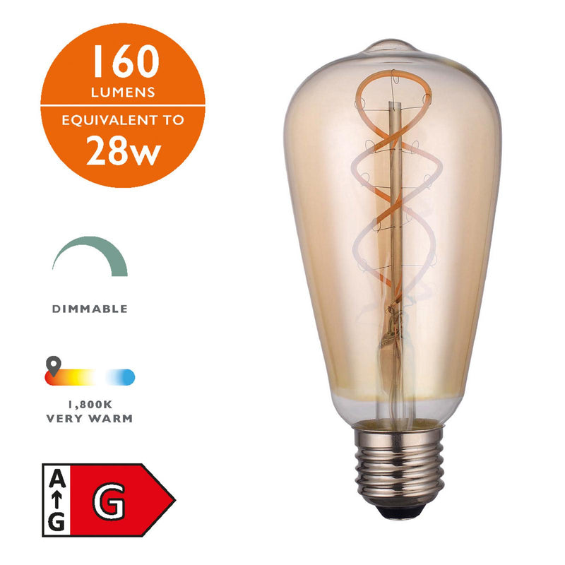 Dar Lighting BUL-E27-LEDV-2 Rustic Vintage Loop LED 4w 160 Lumens Dimmable Gold (Pack Of 5)