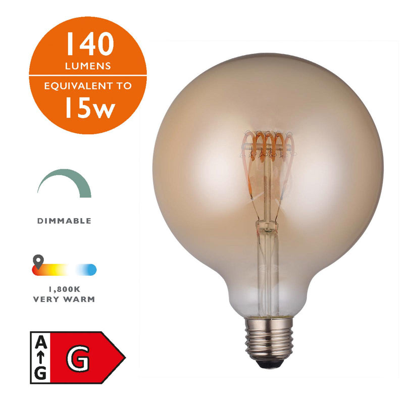 Dar Lighting BUL-E27-LED-4 Large Vintage Globe LED 4w 140 Lumens Dimmable Gold (Pack Of 5)