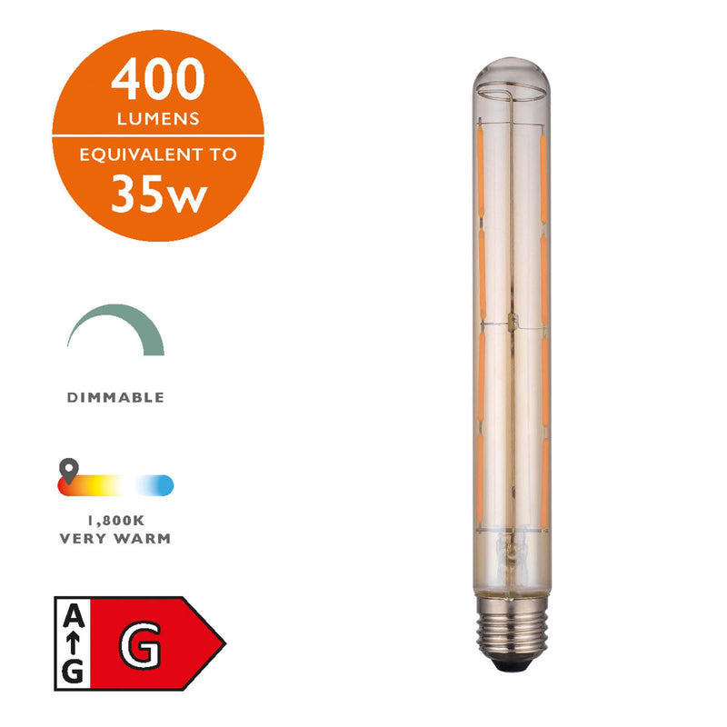 Dar Lighting BUL-E27-LEDV-5 Large Vintage Tube LED 6w 400 Lumens Dimmable Gold (Pack Of 5)