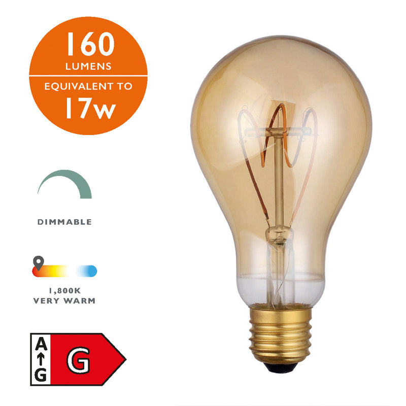 Dar Lighting BUL-E27-LEDV-7 Large GLS Vintage LED 4w 160 Lumens Dimmable Gold (Pack Of 5)