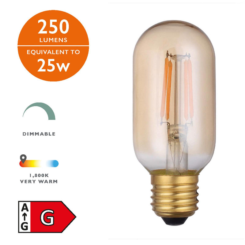 Dar Lighting BUL-E27-LEDV-8 Vintage Valve LED 4w 250 Lumens Dimmable Gold (Pack Of 5)