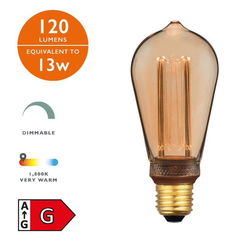 Dar Lighting BUL-E27-LEDV-9 Rustic Vintage Micro Filament LED 3.5w 120 Lumens Dimmable Gold (Pack Of 5)