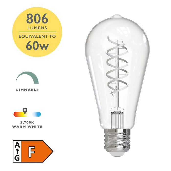 Dar Lighting BUL-E27-RUS-W1 LED ES/E27 Rustic Light Bulb (Lamp) 8w 806lm 2700k (Pack Of 6)