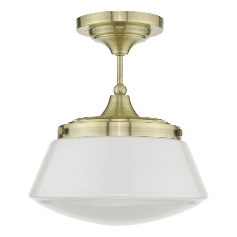 Dar Lighting Caden Bathroom Semi Flush Antique Brass Opal Glass IP44 • CAD0175