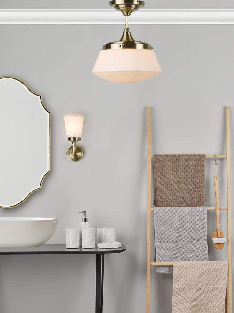 Dar Lighting Caden Bathroom Semi Flush Antique Brass Opal Glass IP44 • CAD0175