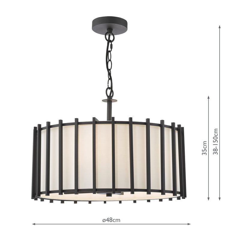 Dar Lighting Cagliari 4 Light Armed Pendant Matt Black and Ivory • CAG0422