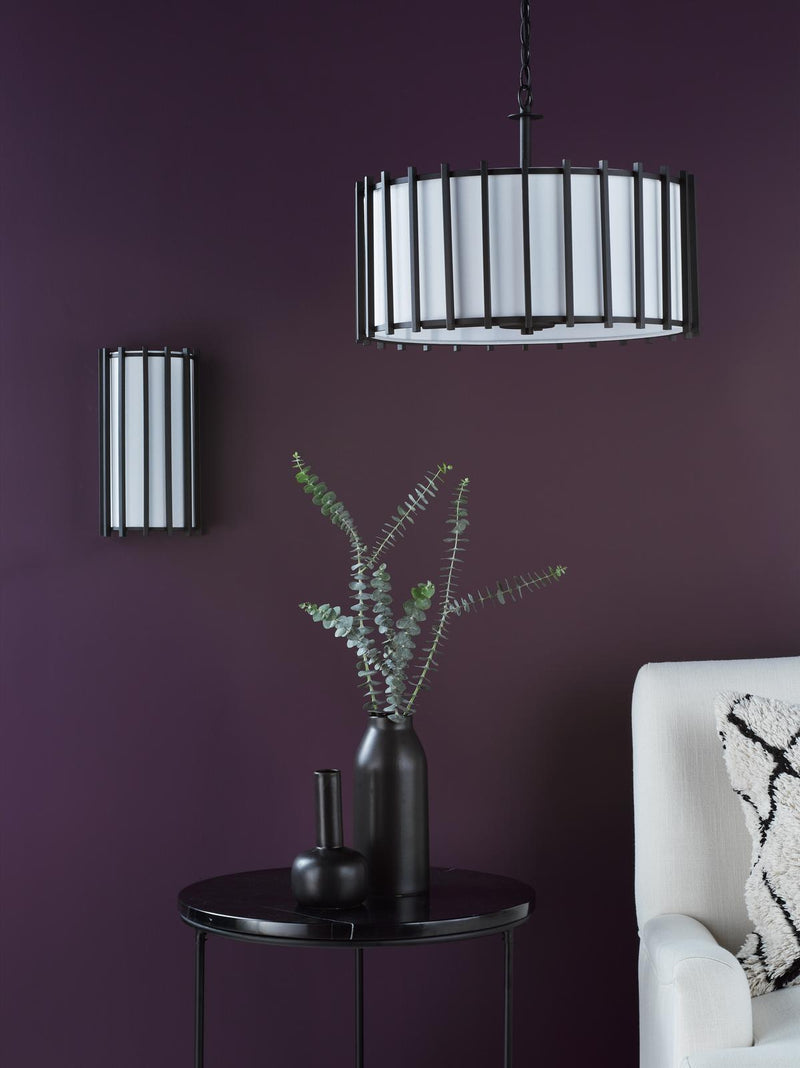 Dar Lighting Cagliari Wall Light Matt Black With Ivory Shade • CAG0722