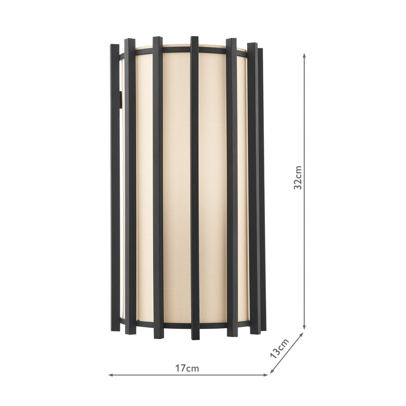 Dar Lighting Cagliari Wall Light Matt Black With Ivory Shade • CAG0722
