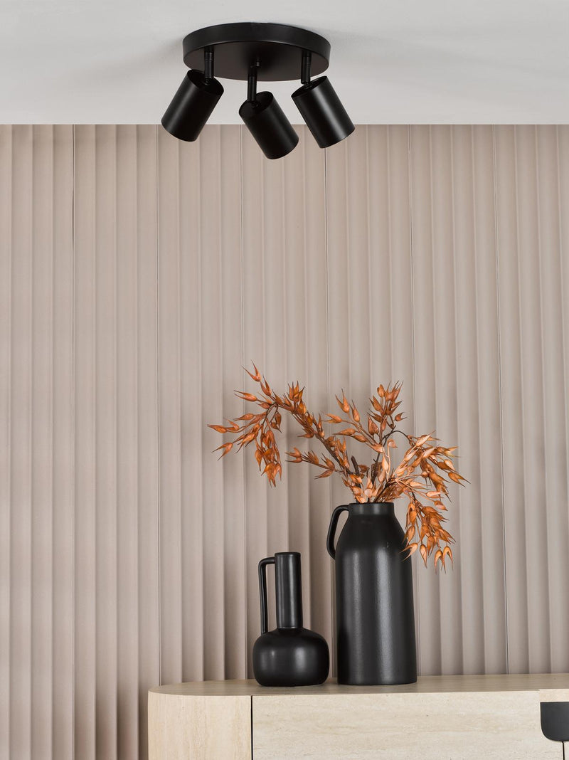 Dar Lighting Cawley 3 Light Plate Spotlight Matt Black • CAW7622