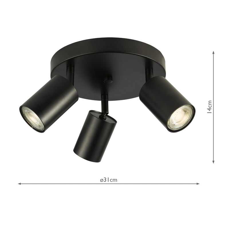 Dar Lighting Cawley 3 Light Plate Spotlight Matt Black • CAW7622