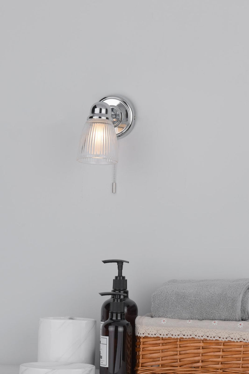 Dar Lighting Cedric Bathroom Single Wall Spotlight Polished Chrome Glass IP44 • CED0738