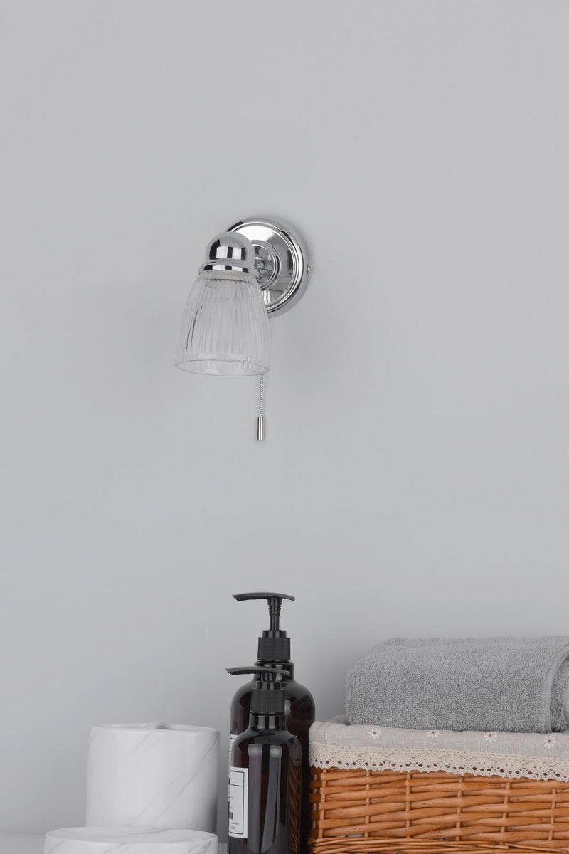 Dar Lighting Cedric Bathroom Single Wall Spotlight Polished Chrome Glass IP44 • CED0738