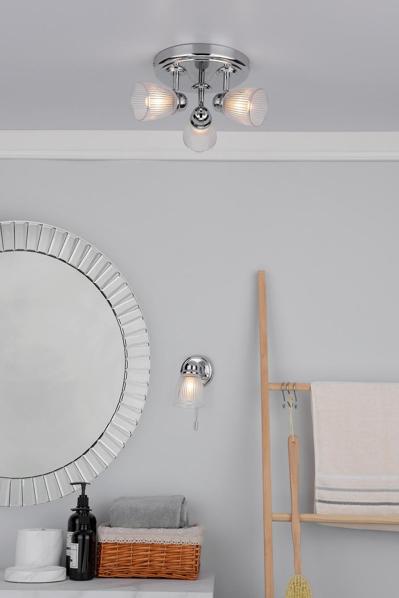Dar Lighting Cedric Bathroom Single Wall Spotlight Polished Chrome Glass IP44 • CED0738
