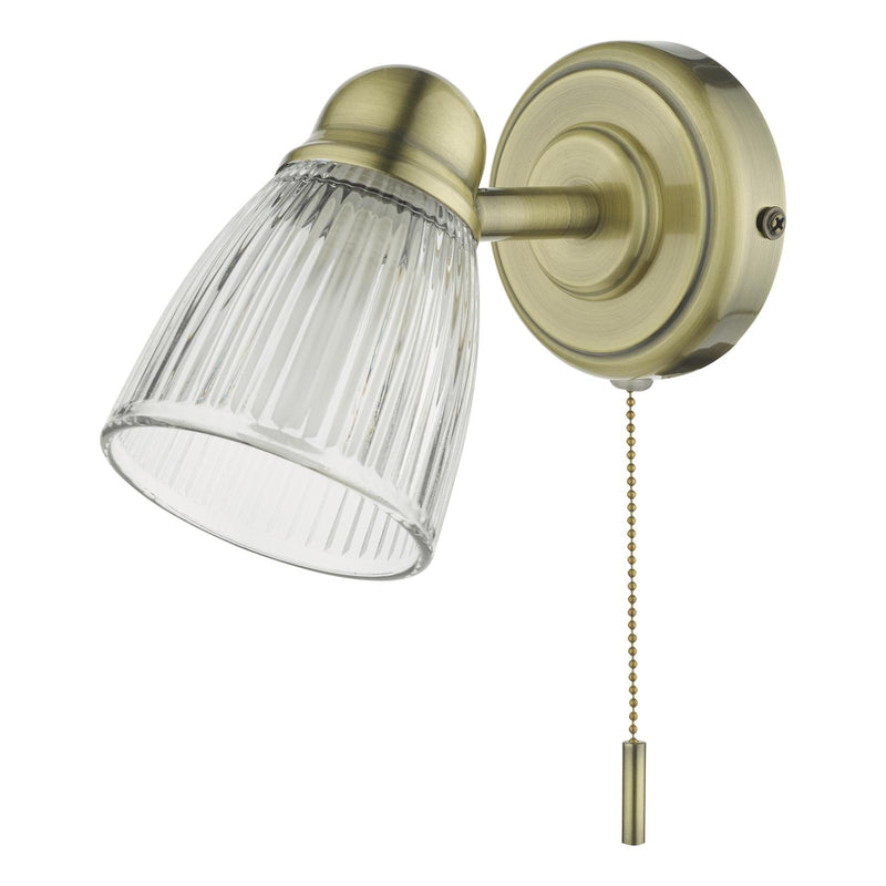 Dar Lighting Cedric Bathroom Single Wall Spotlight Antique Brass Glass IP44 • CED0775