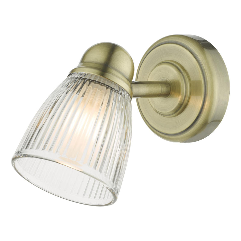 Dar Lighting Cedric Bathroom Single Wall Spotlight Antique Brass Glass IP44 • CED0775