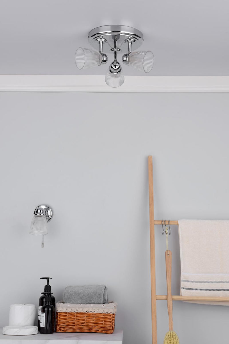 Dar Lighting Cedric Bathroom 3 Light Spotlight Polished Chrome Glass IP44 • CED7638