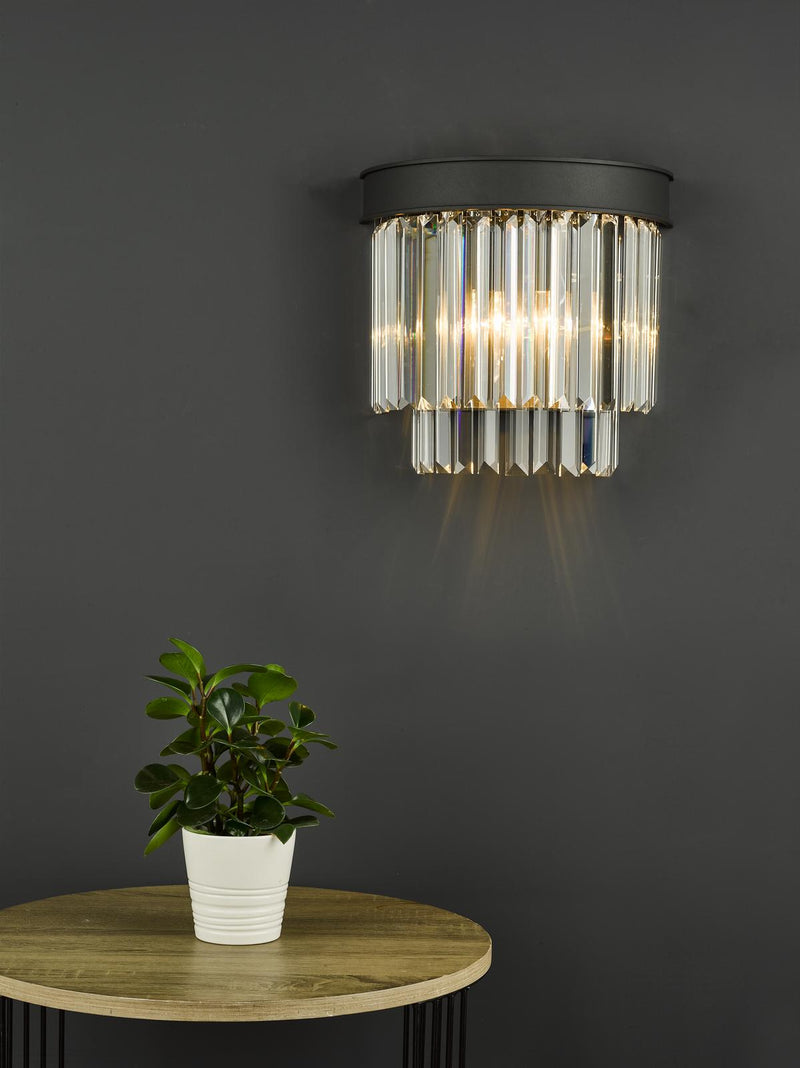 Dar Lighting Celeus 2 Light Wall Light Anthracite & Crystal • CEL0922