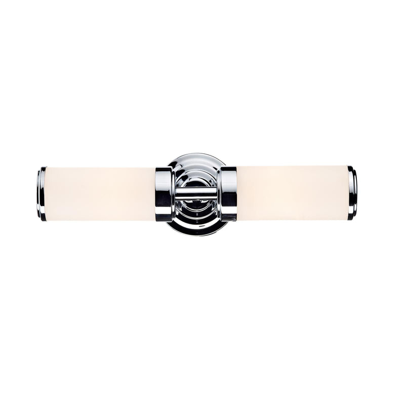 Dar Lighting Century Bathroom 2 Light Wall Light Polished Chrome Opal Glass IP44 • CEN0950