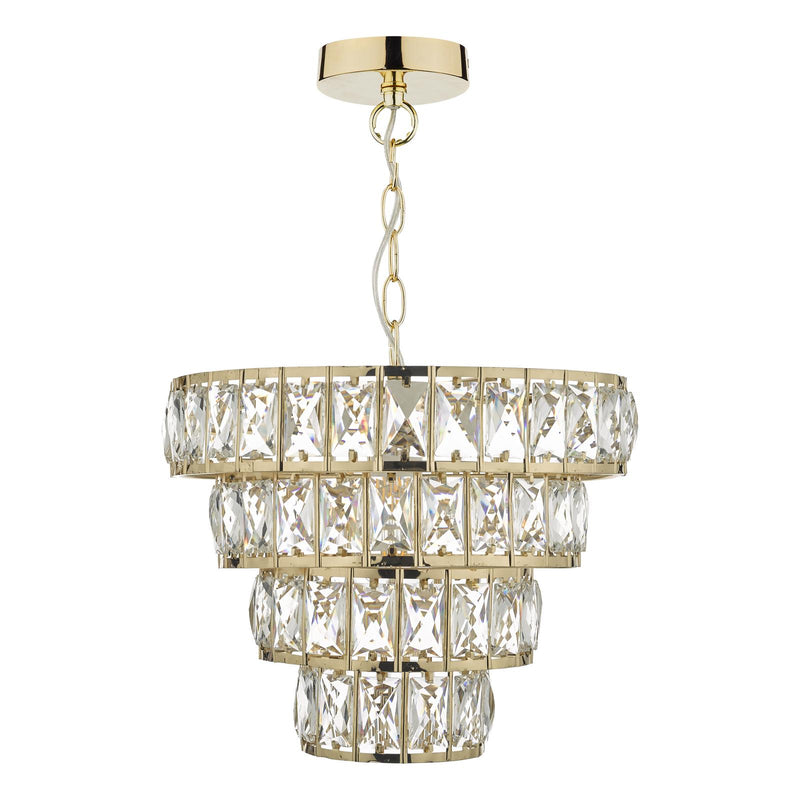 Dar Lighting Cerys 1 Light 4 Tier Pendant Crystal & Gold • CER0135