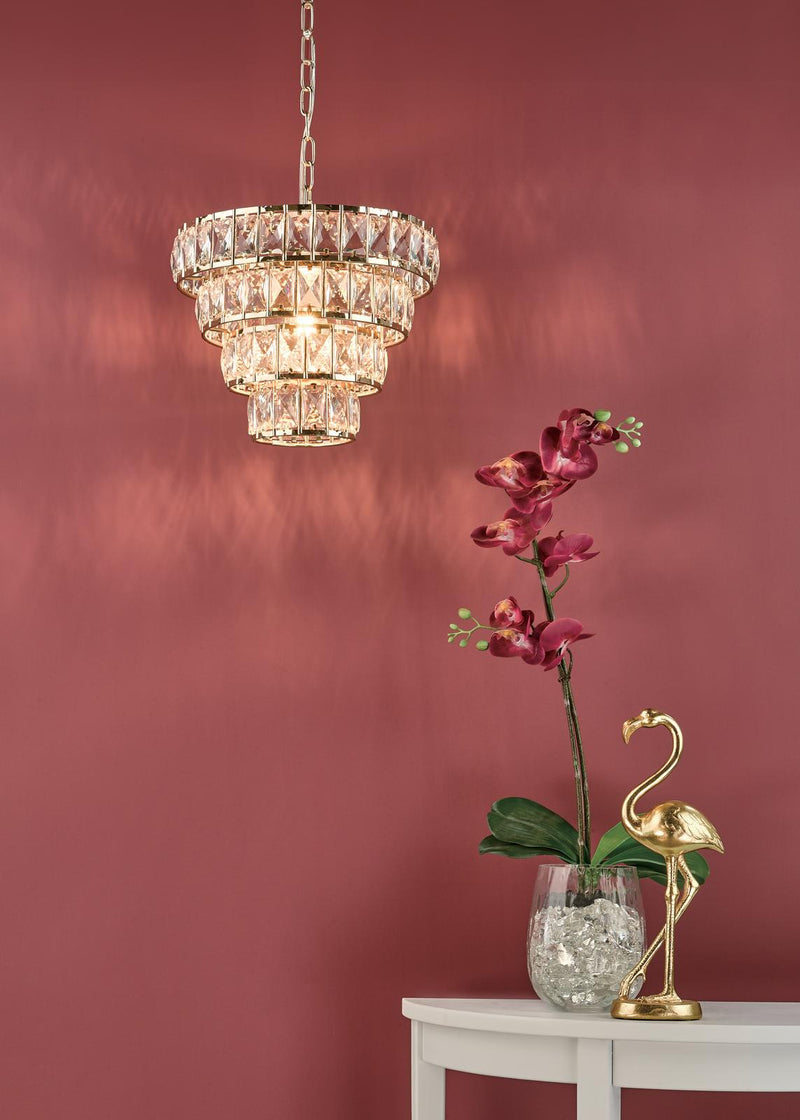 Dar Lighting Cerys 1 Light 4 Tier Pendant Crystal & Gold • CER0135