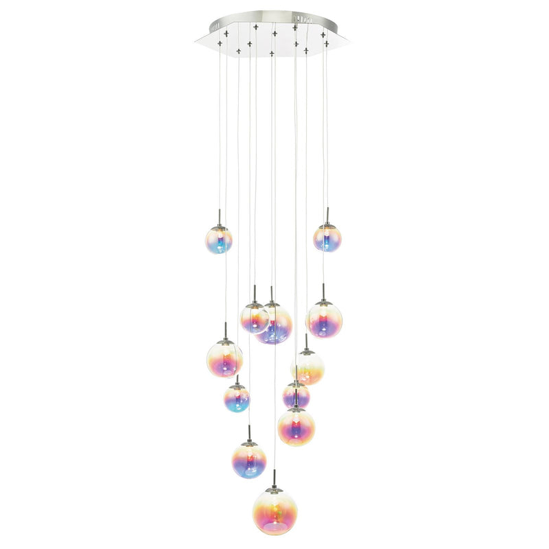 Dar Lighting Cesario 12 Light Cluster Pendant Polished Chrome Iridised Glass LED • CES1250