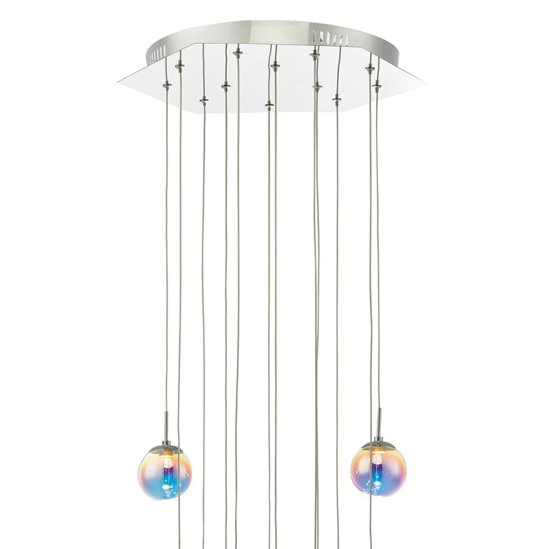 Dar Lighting Cesario 12 Light Cluster Pendant Polished Chrome Iridised Glass LED • CES1250