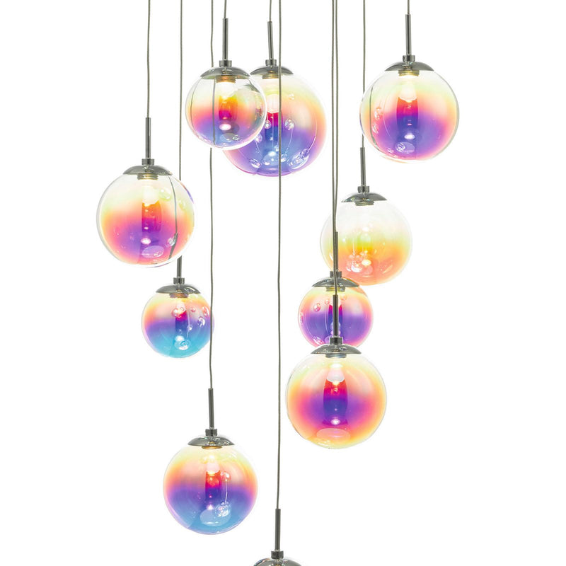 Dar Lighting Cesario 12 Light Cluster Pendant Polished Chrome Iridised Glass LED • CES1250