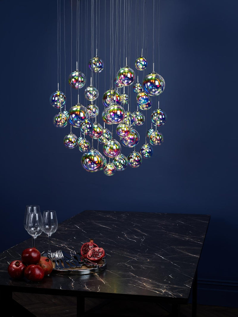 Dar Lighting Cesario 12 Light Cluster Pendant Polished Chrome Iridised Glass LED • CES1250