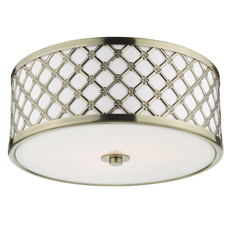 Dar Lighting Civic Small 2 Light Flush Antique Brass Frosted Glass • CIV5275