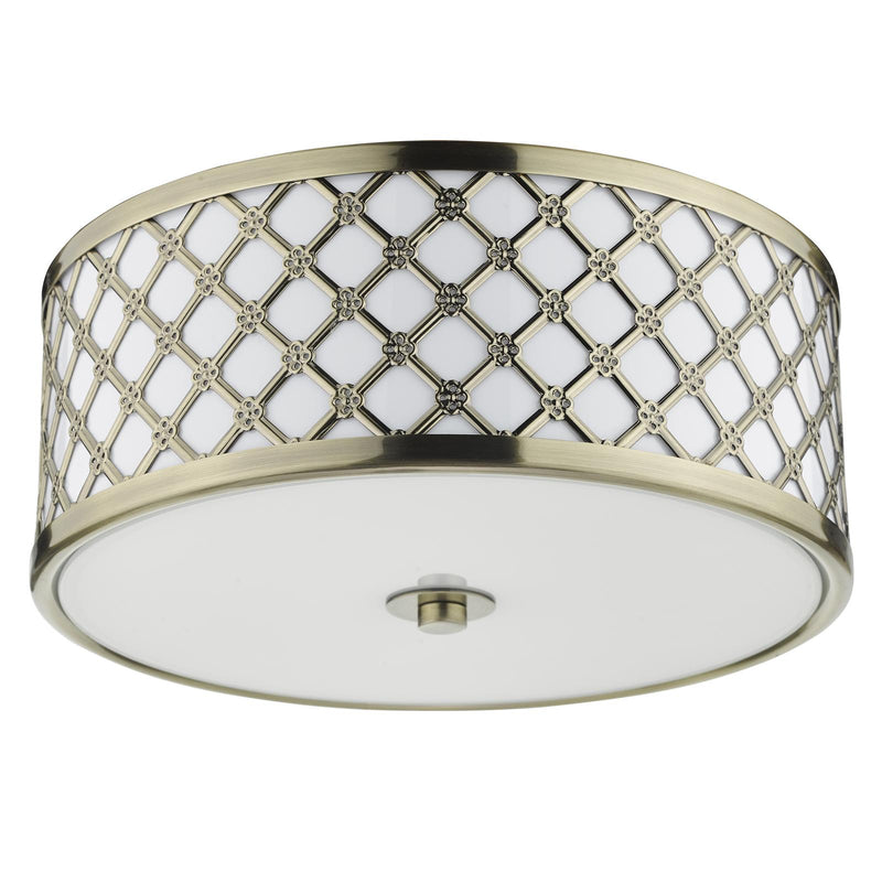 Dar Lighting Civic Small 2 Light Flush Antique Brass Frosted Glass • CIV5275