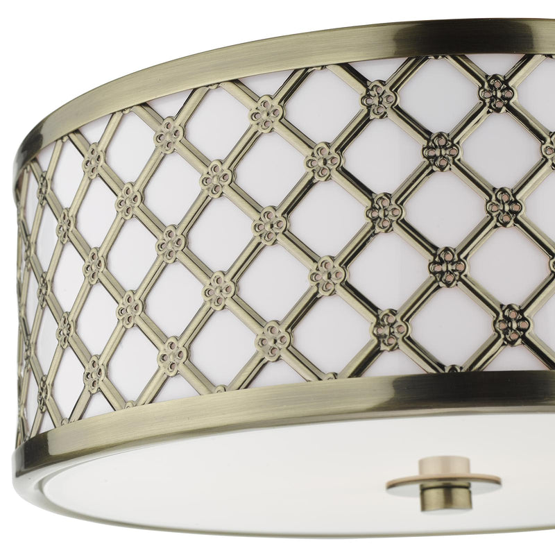 Dar Lighting Civic Small 2 Light Flush Antique Brass Frosted Glass • CIV5275