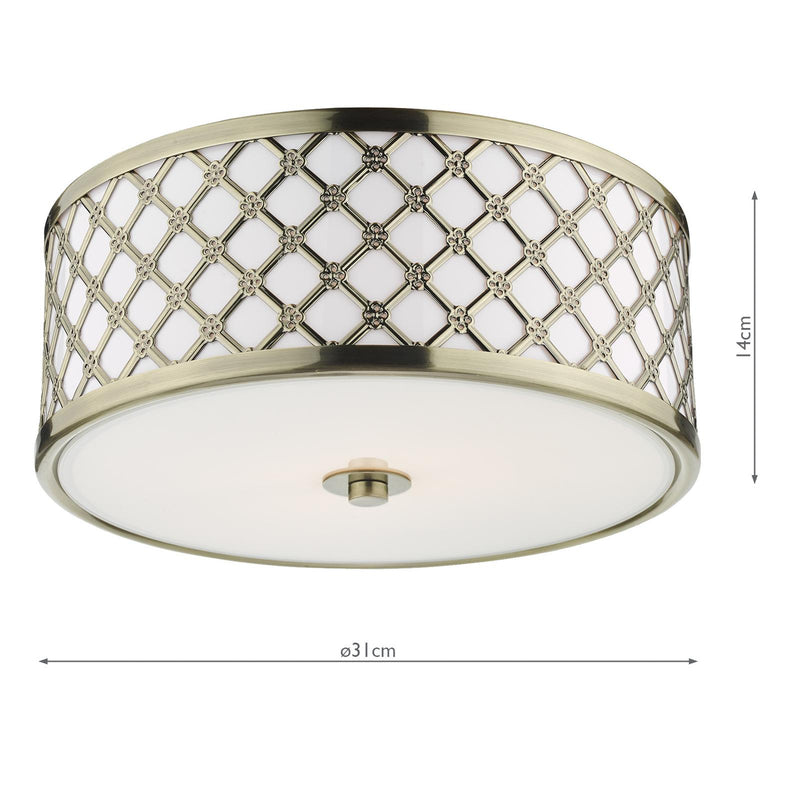 Dar Lighting Civic Small 2 Light Flush Antique Brass Frosted Glass • CIV5275