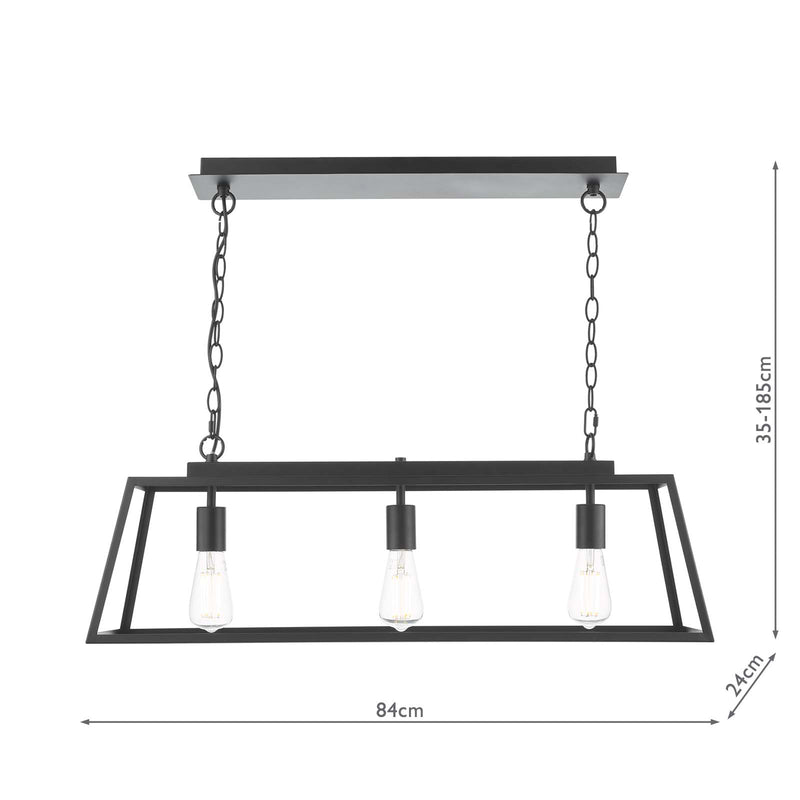 Dar Lighting Claudia 3 Light Bar Pendant Matt Black • CLA0322