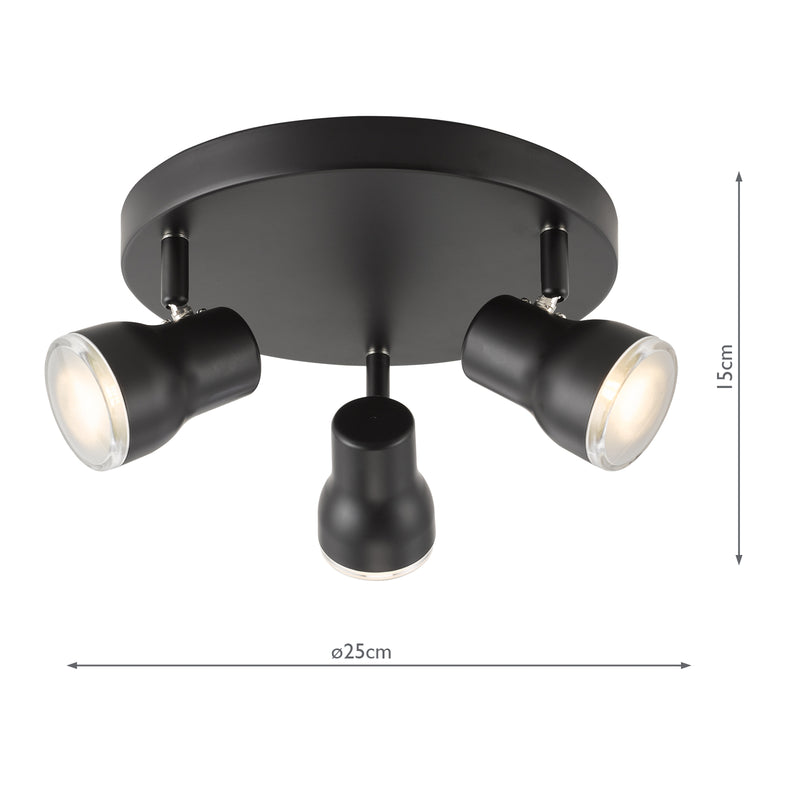 Dar Lighting Clint 3 Light Bathroom Plate Spotlight Matt Black IP44 • CLI7622