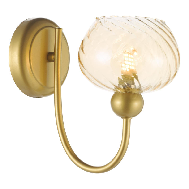 Dar Lighting Cognac Wall Light Satin Gold and Champagne Ribbed Glass • COG0735