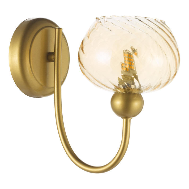 Dar Lighting Cognac Wall Light Satin Gold and Champagne Ribbed Glass • COG0735
