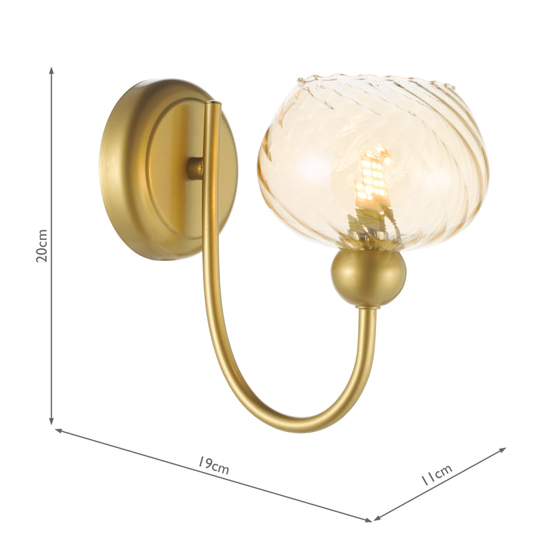 Dar Lighting Cognac Wall Light Satin Gold and Champagne Ribbed Glass • COG0735