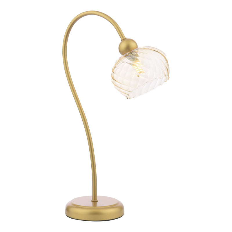 Dar Lighting Cognac Table Lamp Satin Gold and Champagne Ribbed Glass • COG4235