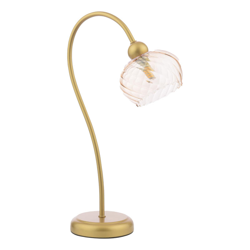 Dar Lighting Cognac Table Lamp Satin Gold and Champagne Ribbed Glass • COG4235