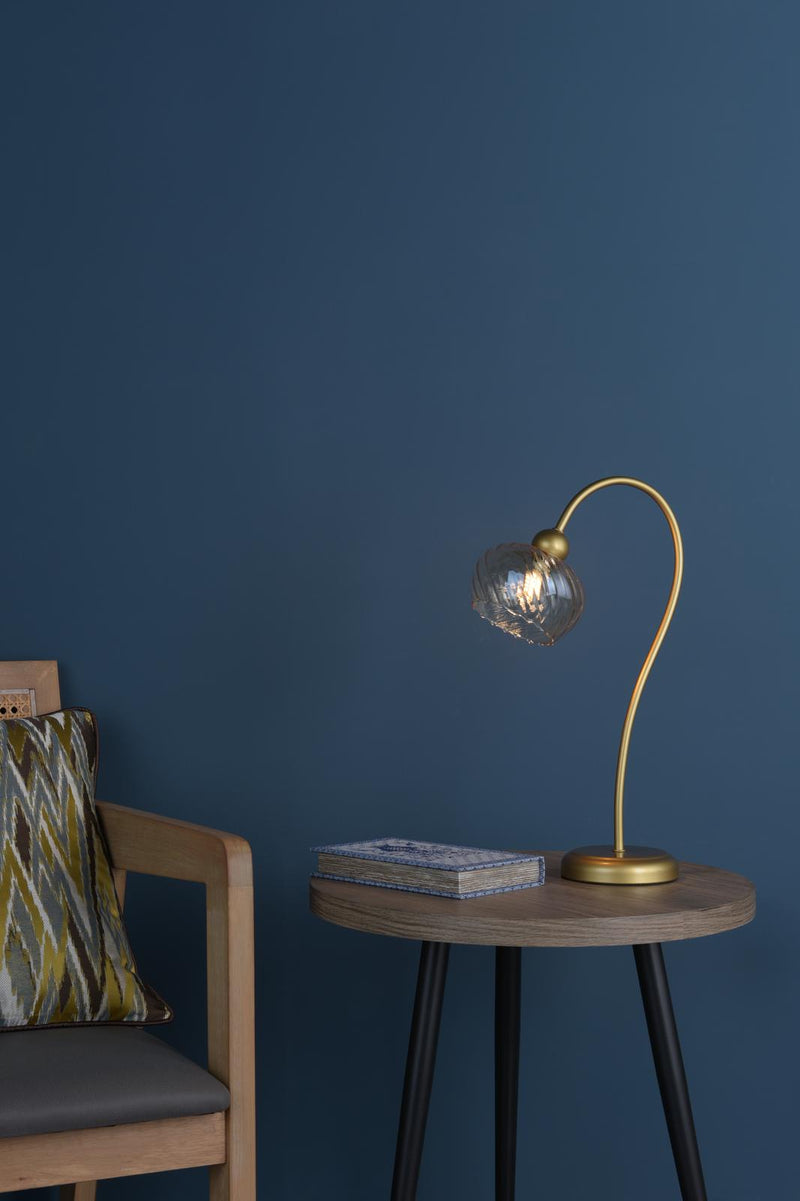 Dar Lighting Cognac Table Lamp Satin Gold and Champagne Ribbed Glass • COG4235