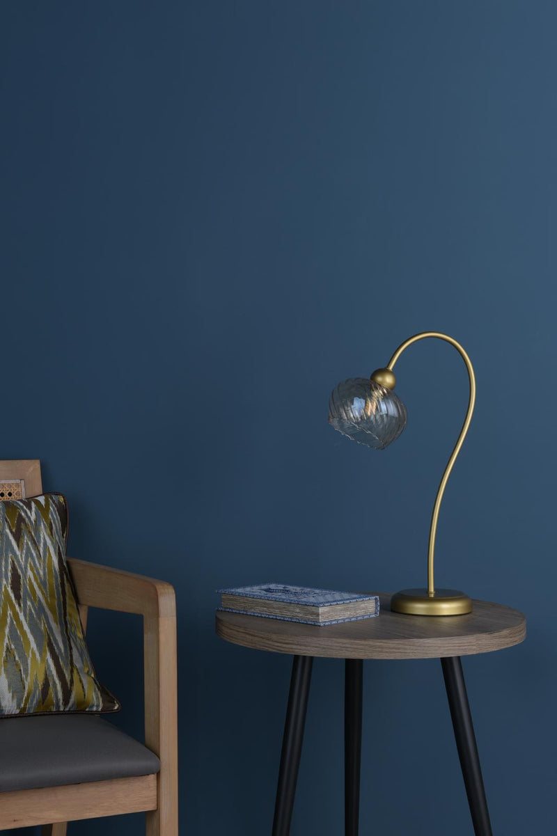 Dar Lighting Cognac Table Lamp Satin Gold and Champagne Ribbed Glass • COG4235