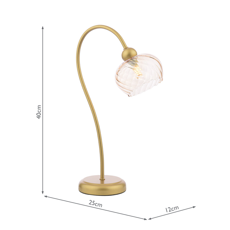 Dar Lighting Cognac Table Lamp Satin Gold and Champagne Ribbed Glass • COG4235
