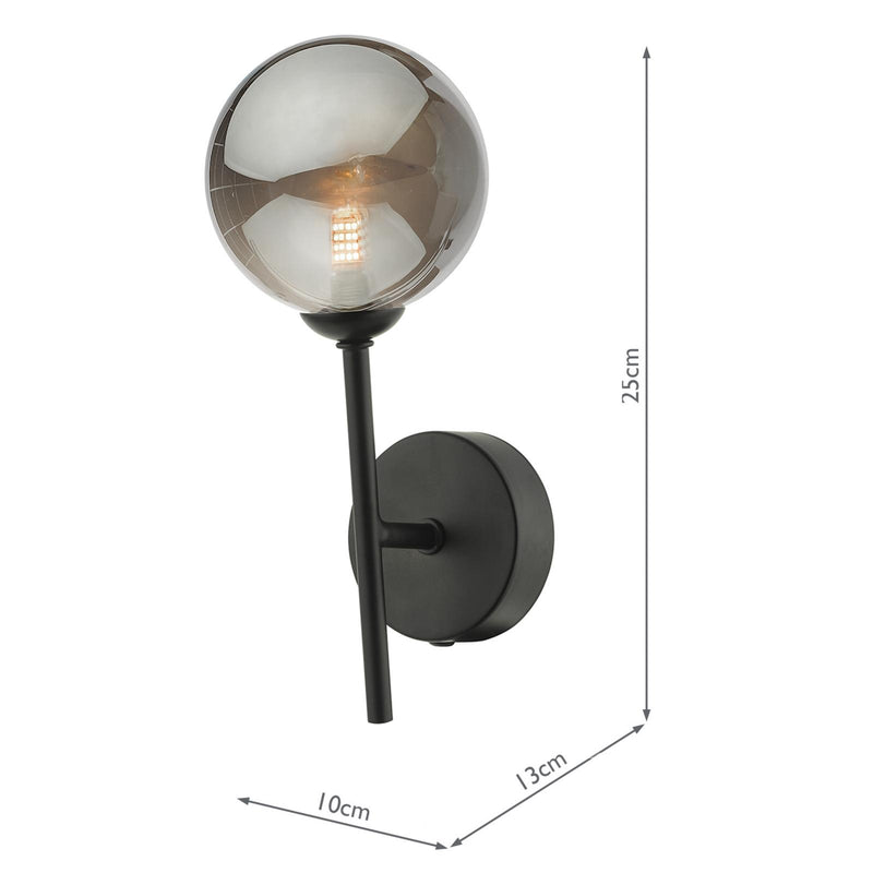 Dar Lighting Cohen 1 Light Wall Light Matt Black With Smoked Glass • COH0722-01