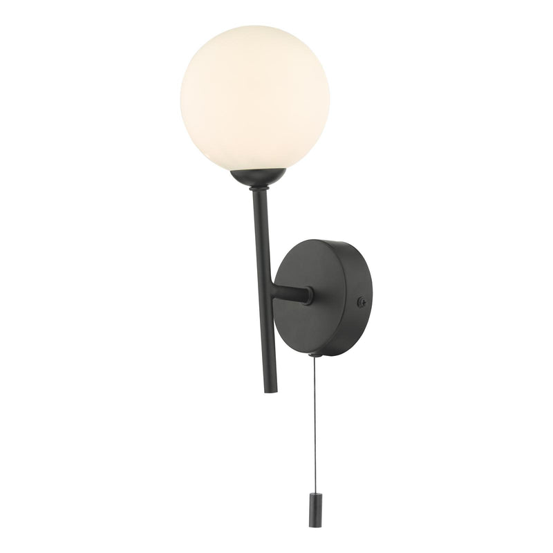 Dar Lighting Cohen 1 Light Wall Light Matt Black With Opal Glass • COH0722-02